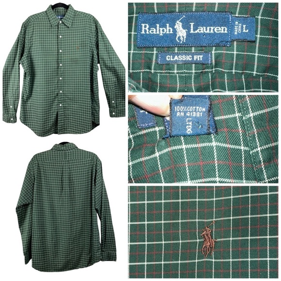 Ralph Lauren Classic Fit Size Large Windowpane Plaid Brown Pony Western Cowboy - Picture 1 of 14
